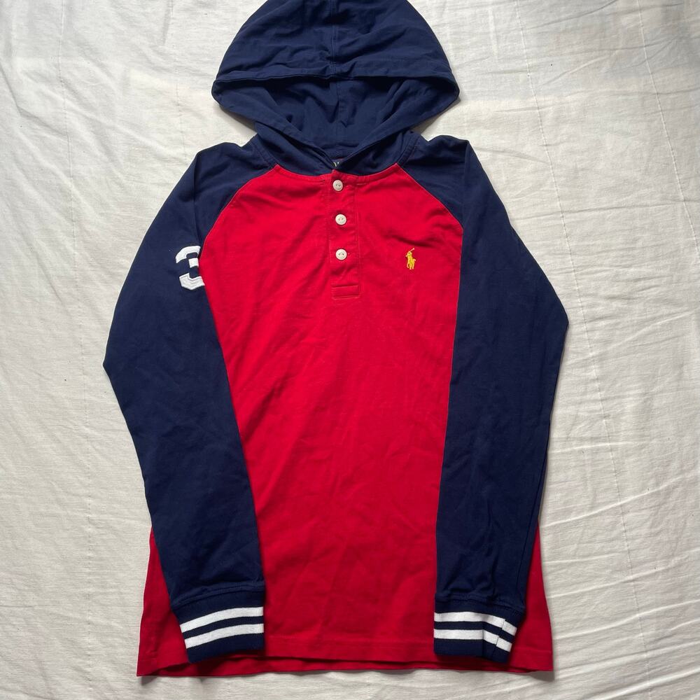 Polo Ralph Lauren Red Colorblock Hoodie Size Large Kids Cotton Comfy Casual